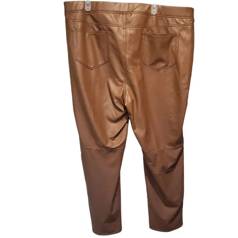 J. Jill High Rise Skinny Leg Pants Womens Faux Leather Brown Pull On Size 3X